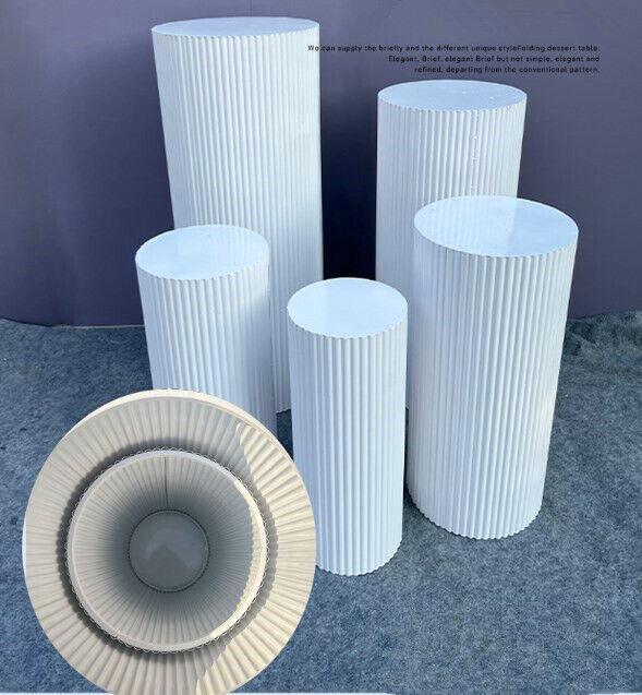 5x Metal Wedding Plinths Cylinder Pedestal Stand Ripple Cake Dessert Display - Image 2