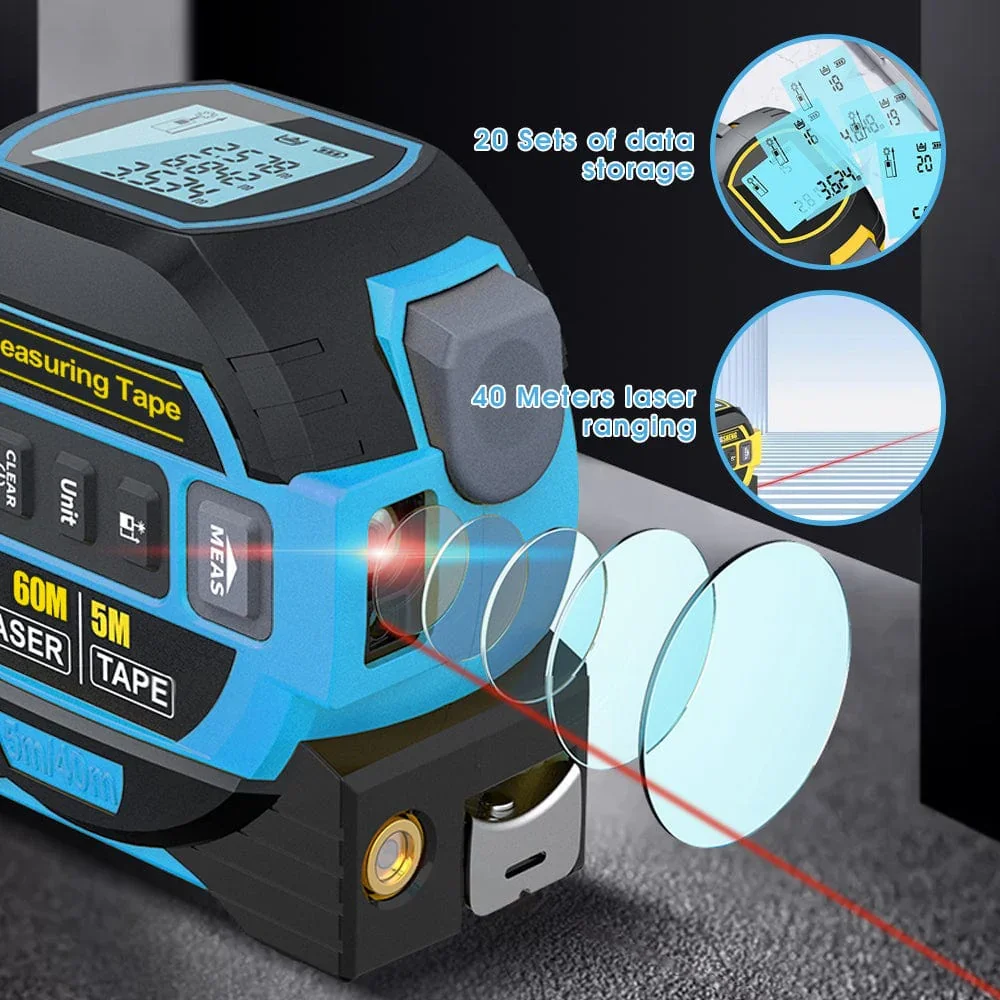 60m Laser Measure, Cross-line Laser Level, 5m Tape Measure Blue - Image 4