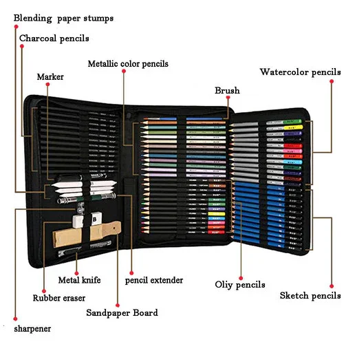 72pcs Professional Drawing Artist Kit Set Pencils and Sketch Charcoal Art Tools - Image 3