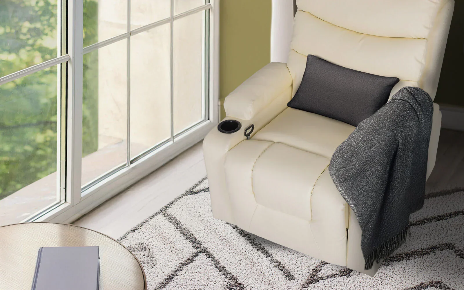 8-Point Electric Massage Recliner Chair - PU Leather Lounge Sofa Armchair CELINA CREAM - Image 2
