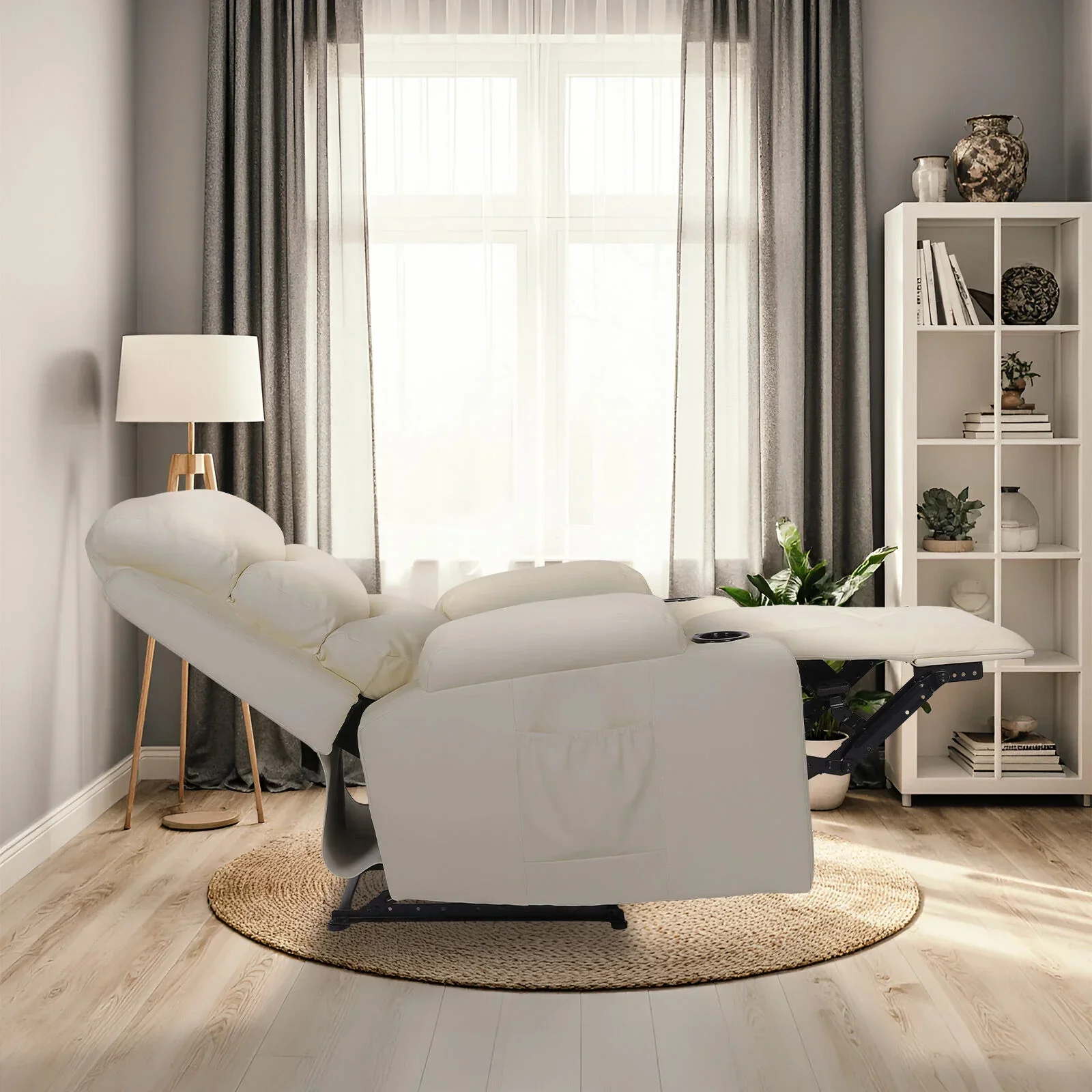 8-Point Electric Massage Recliner Chair - PU Leather Lounge Sofa Armchair CELINA CREAM - Image 6