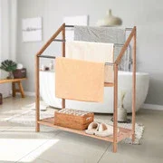 85cm Standing Towel Rack - Bamboo Towel Bar Metal 3-Tier - Image 11