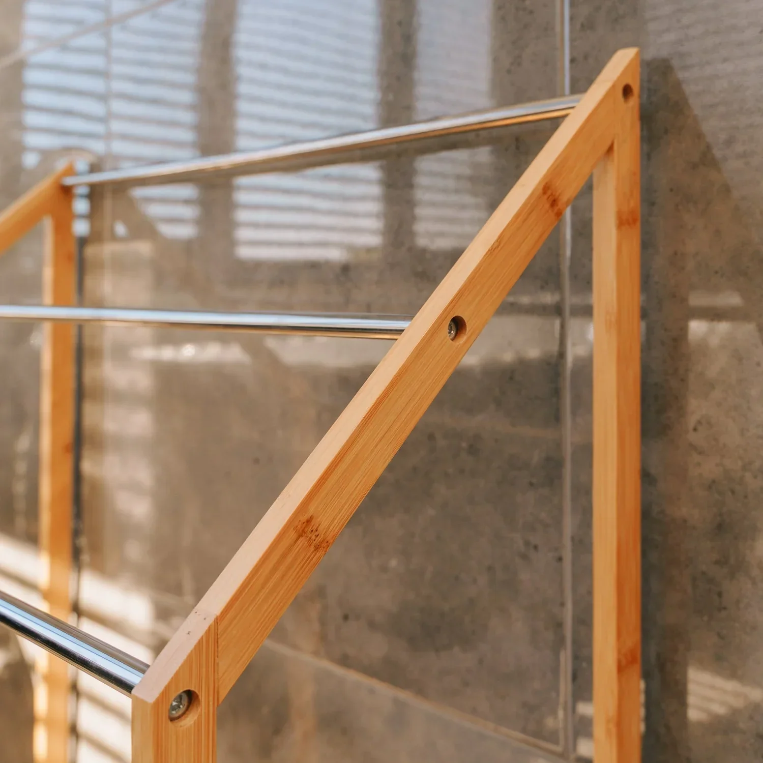 85cm Standing Towel Rack - Bamboo Towel Bar Metal 3-Tier - Image 5