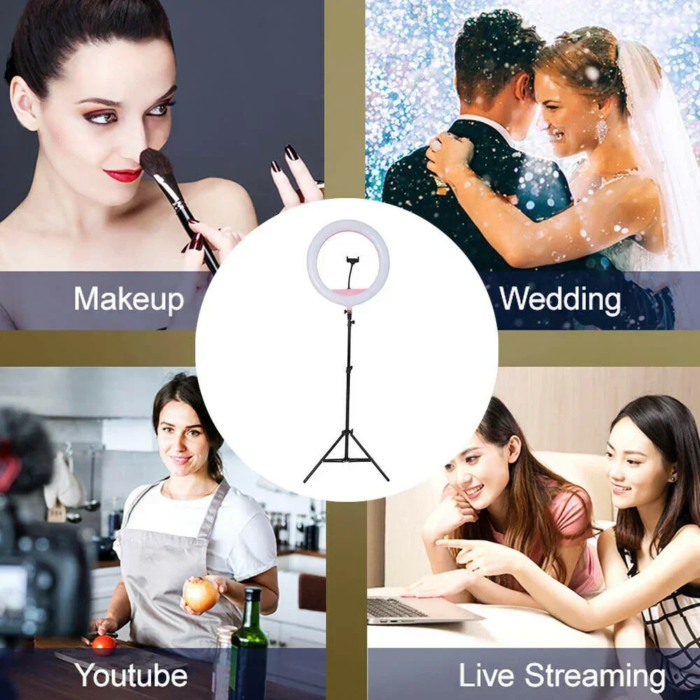 8"LED Ring Light Dimmable Lighting Kit Phone+Selfie 40cm Tripod Makeup Live Lamp - Image 2