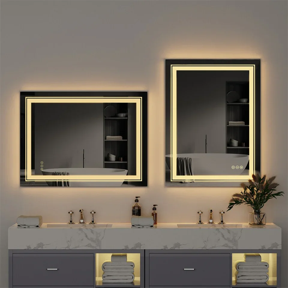 900*700MM Dimmable LED Bathroom Mirror Antifog Wall Mounted Vanity Makeup Mirror - Image 3