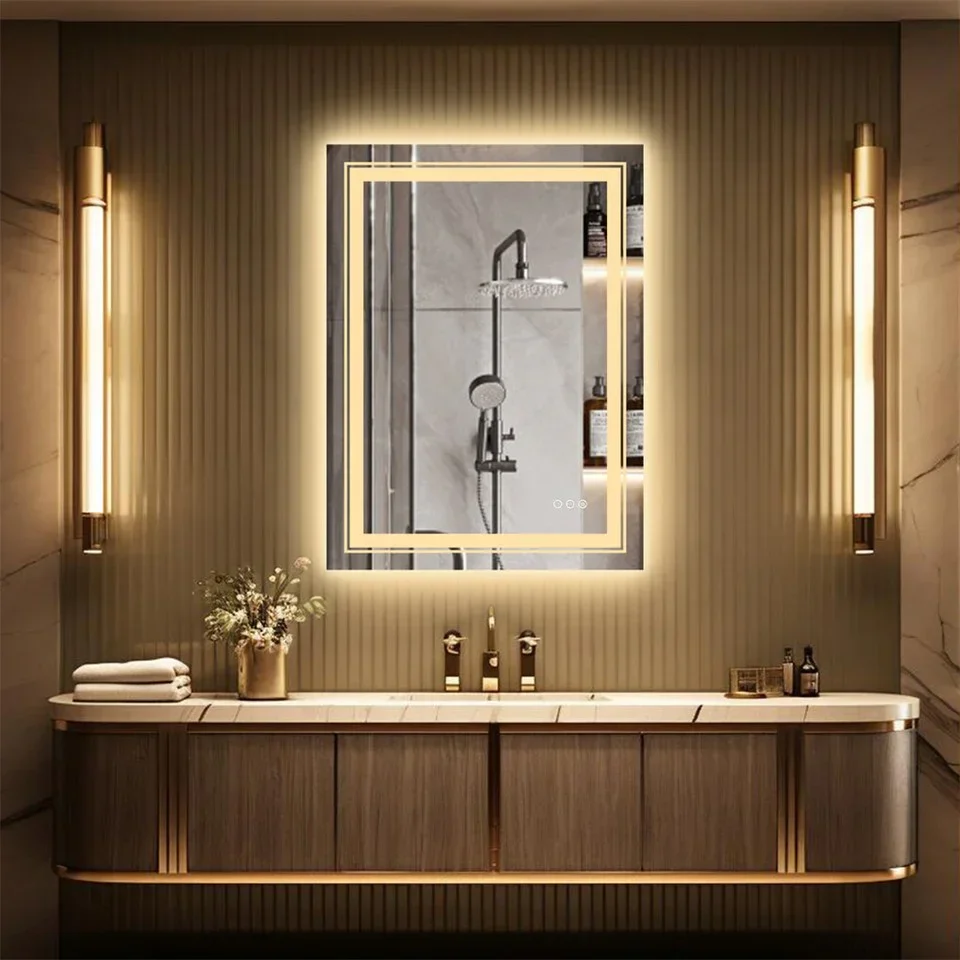 900*700MM Dimmable LED Bathroom Mirror Antifog Wall Mounted Vanity Makeup Mirror - Image 7