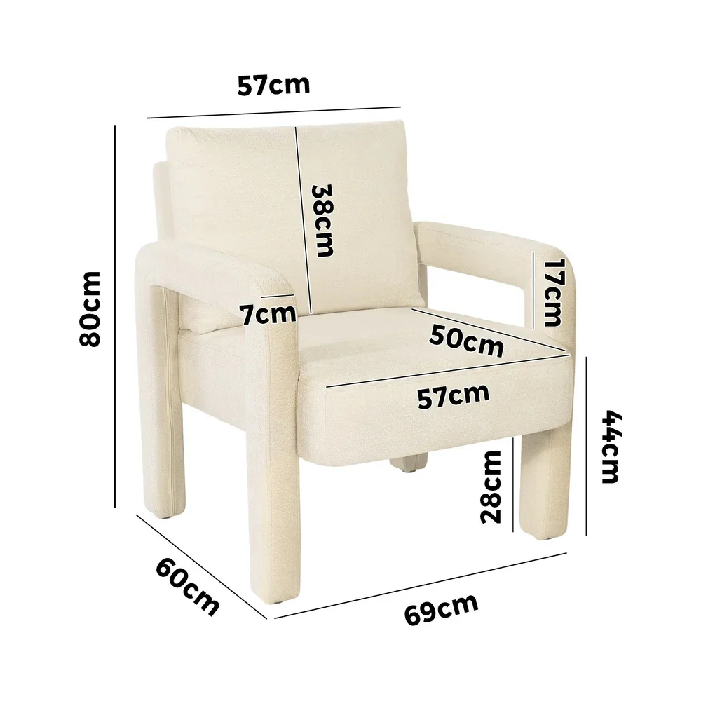 Armchair Velvet Chairs 1 Seater Lounge Sofa Chair Beige - Image 5