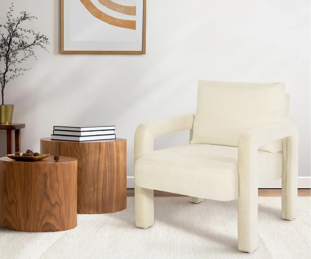 Armchair Velvet Chairs 1 Seater Lounge Sofa Chair Beige - Image 7