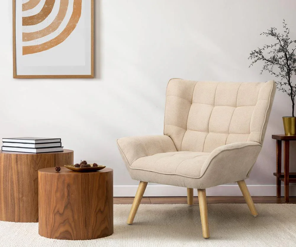 Armchair Fabric Upholstered Tub Chair Beige - Image 6