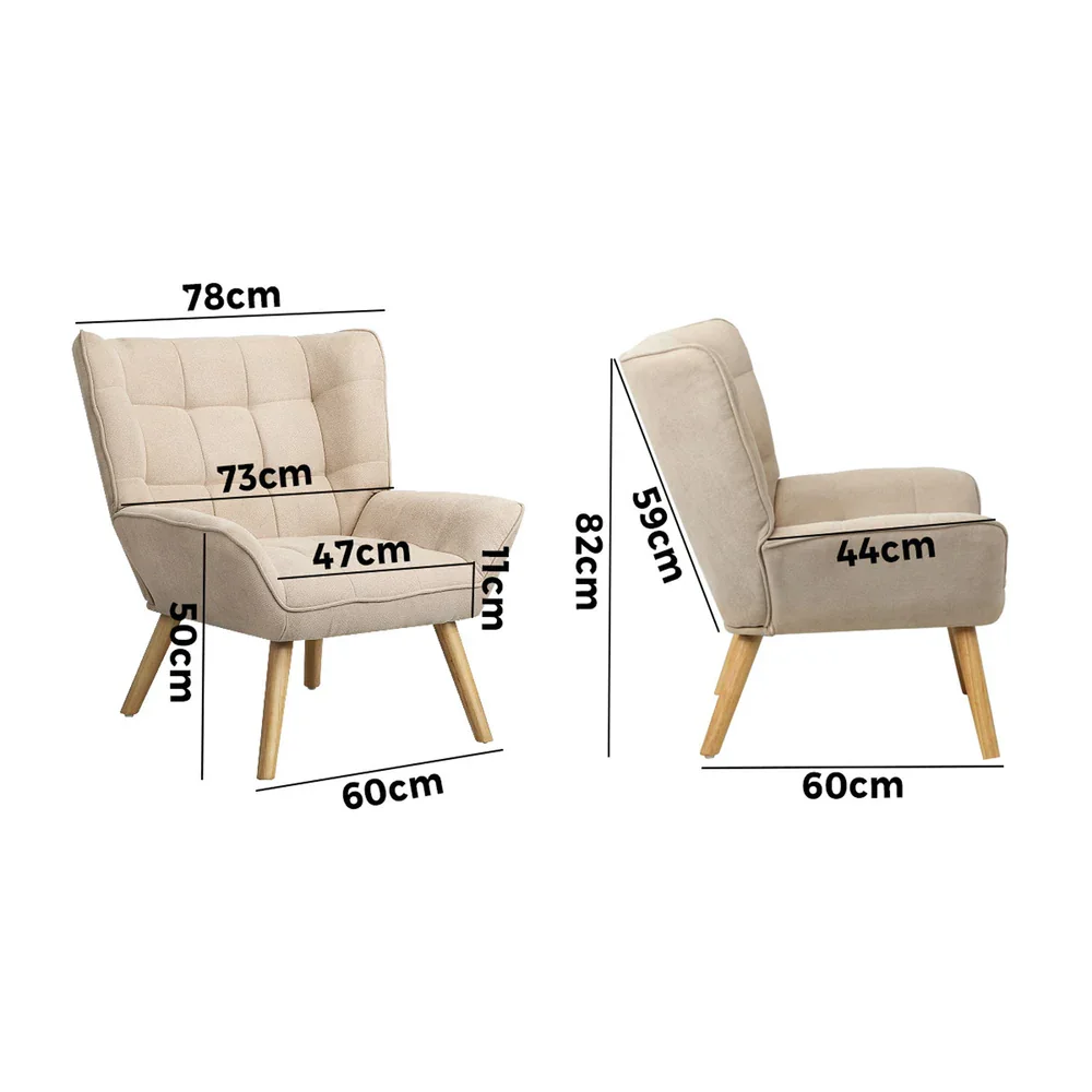 2x Armchair Sofa Lounge Fabric Upholstered Tub Beige - Image 4