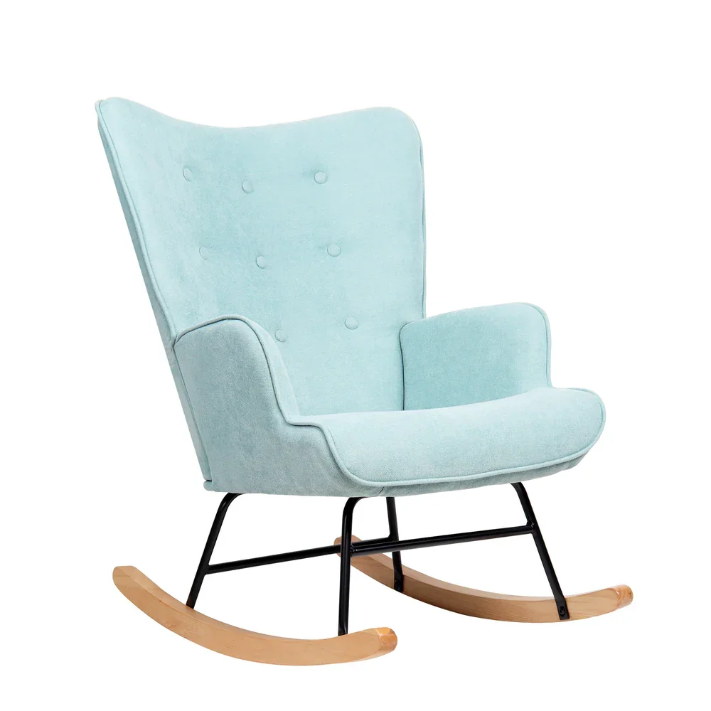 Rocking Chair Nursing Armchair Velvet Accent Chairs Upholstered Blue - Image 2