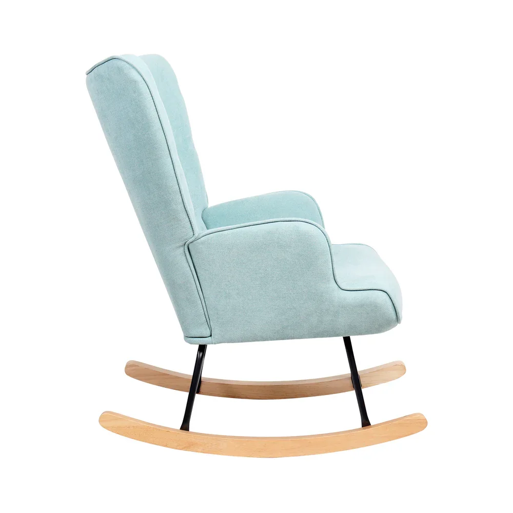 Rocking Chair Nursing Armchair Velvet Accent Chairs Upholstered Blue - Image 3