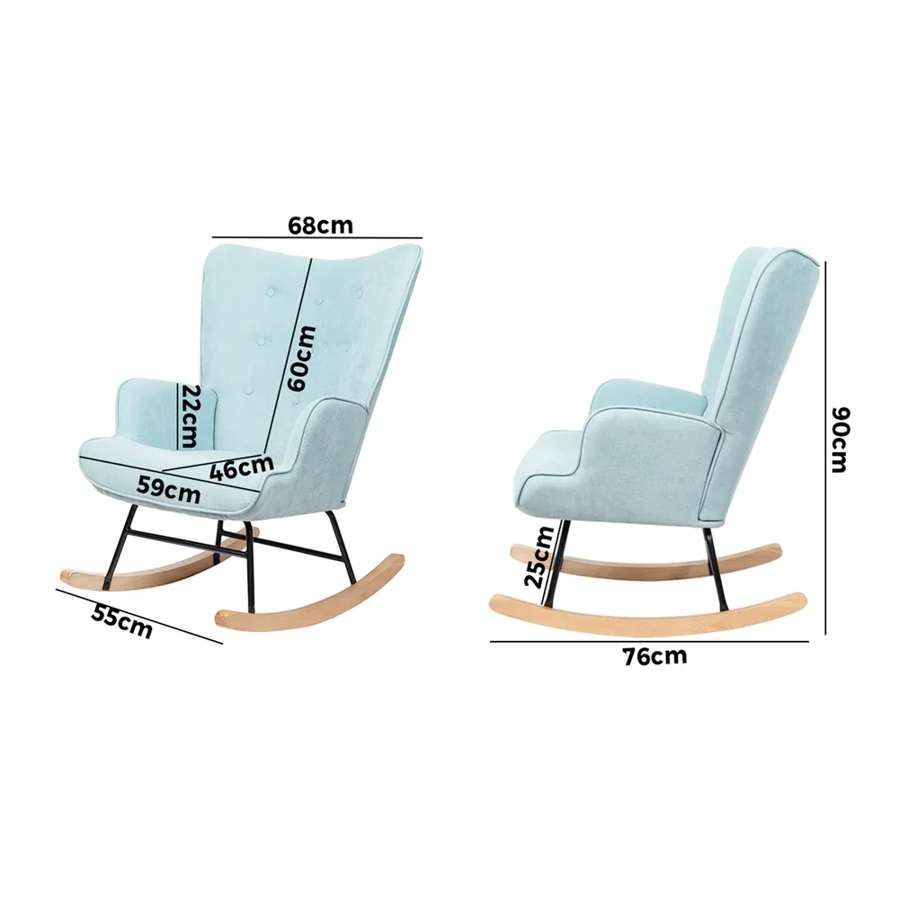 Rocking Chair Nursing Armchair Velvet Accent Chairs Upholstered Blue - Image 4
