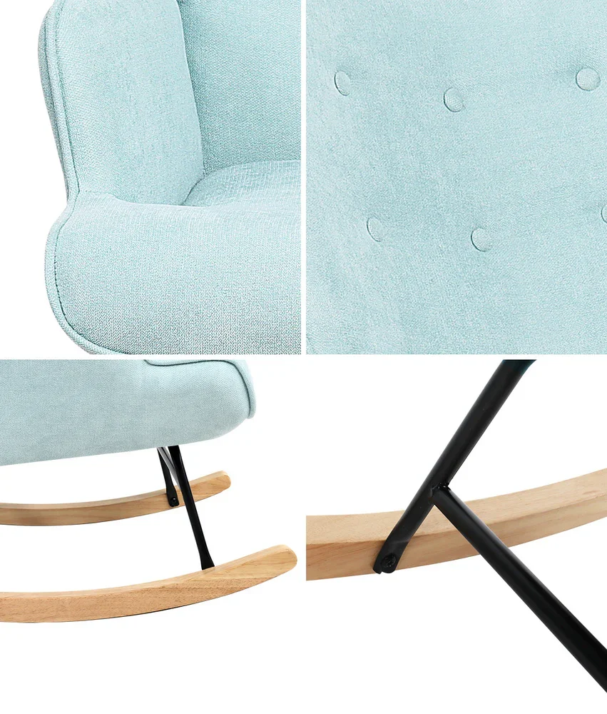 Rocking Chair Nursing Armchair Velvet Accent Chairs Upholstered Blue - Image 5