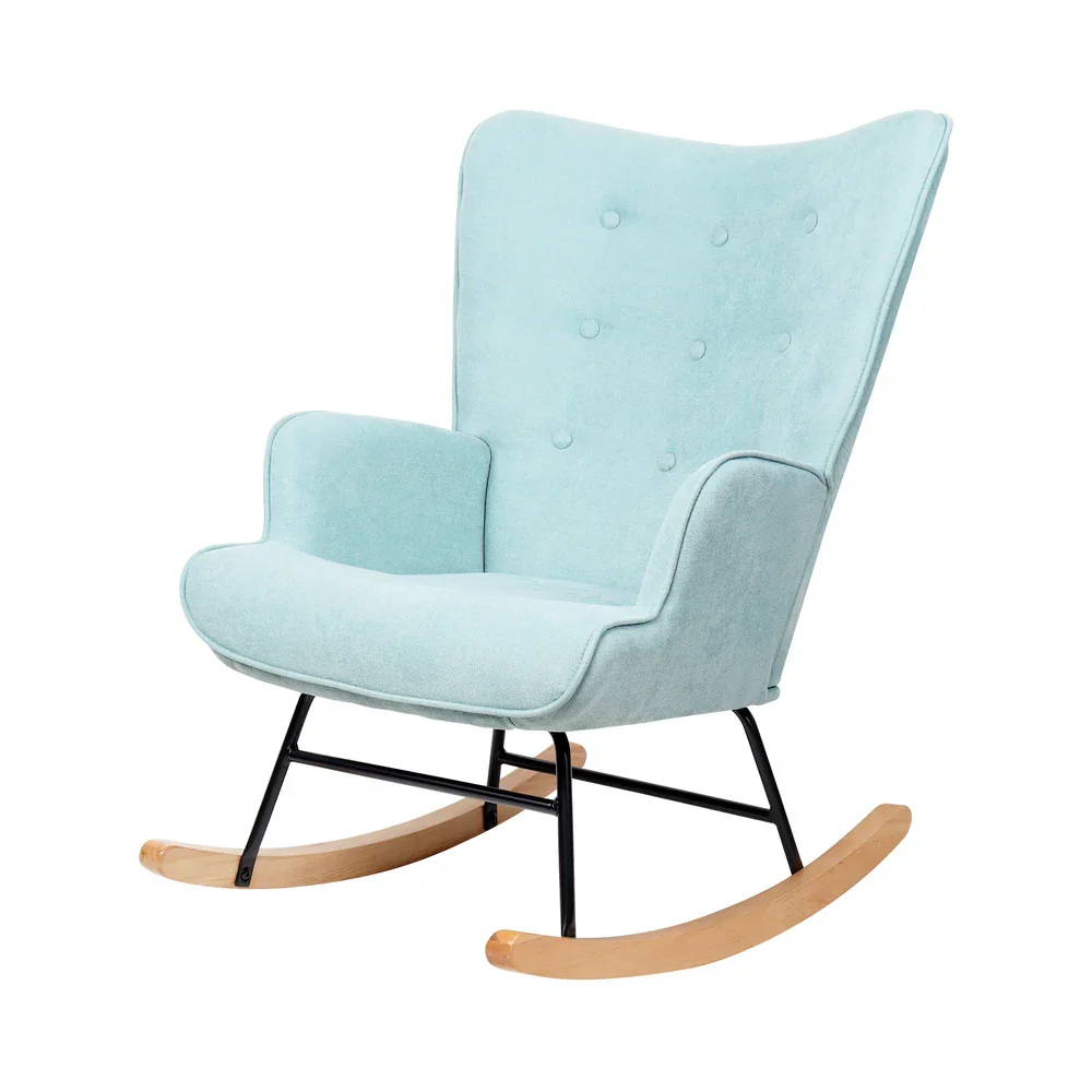 Rocking Chair Nursing Armchair Velvet Accent Chairs Upholstered Blue - Image 7