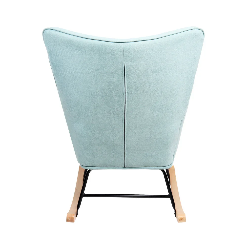 Rocking Chair Nursing Armchair Velvet Accent Chairs Upholstered Blue - Image 9