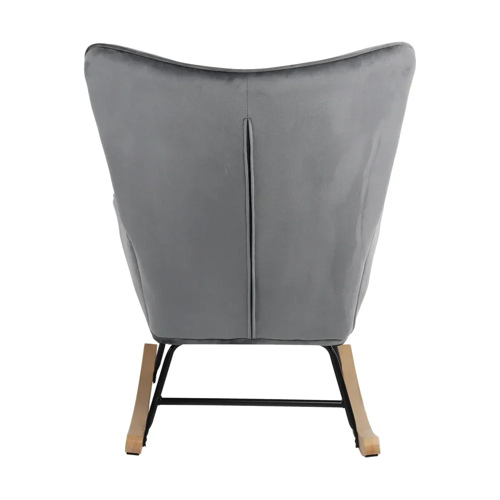 Rocking Chair Armchair Velvet Accent Chairs Fabric Upholstered Grey - Image 3