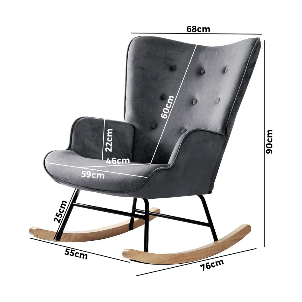 Rocking Chair Armchair Velvet Accent Chairs Fabric Upholstered Grey - Image 5