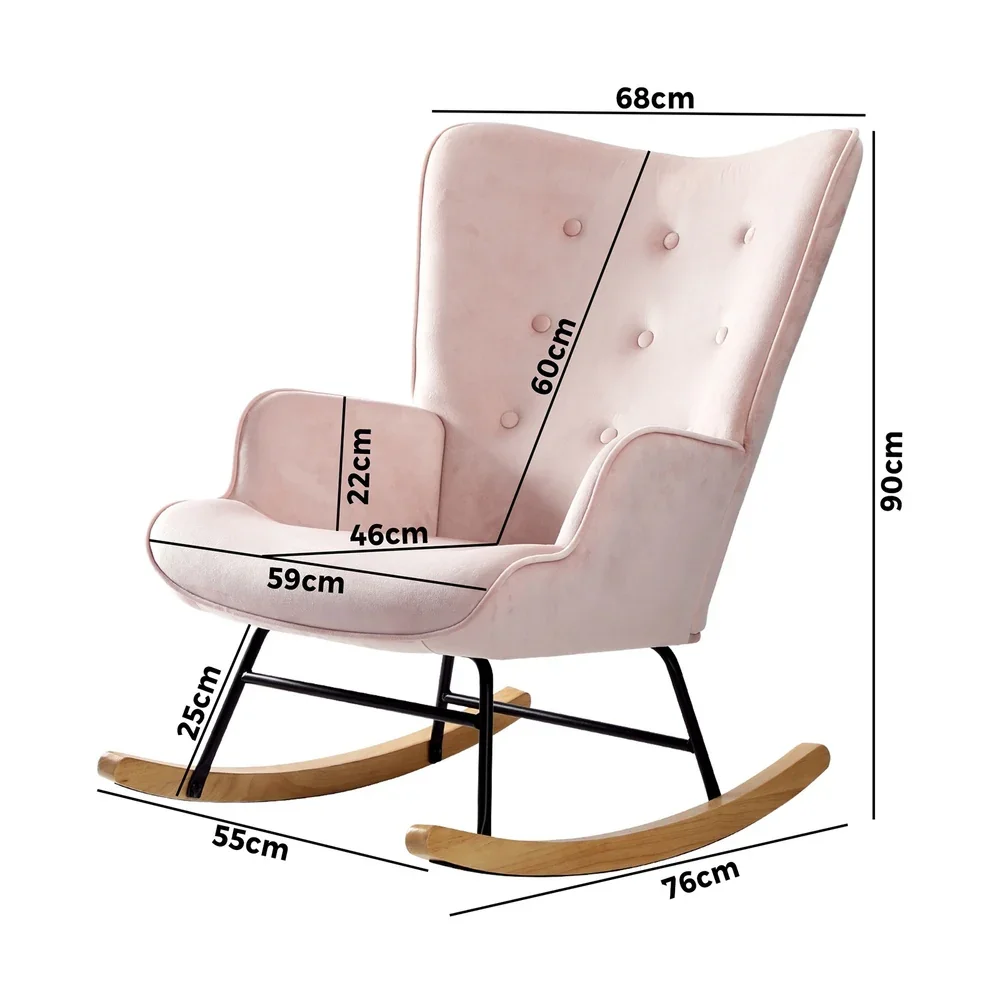 Rocking Chair Nursing Armchair Velvet Accent Chairs Upholstered Pink - Image 3