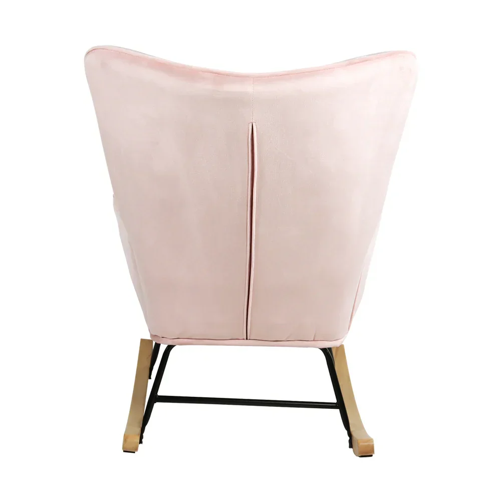 Rocking Chair Nursing Armchair Velvet Accent Chairs Upholstered Pink - Image 6