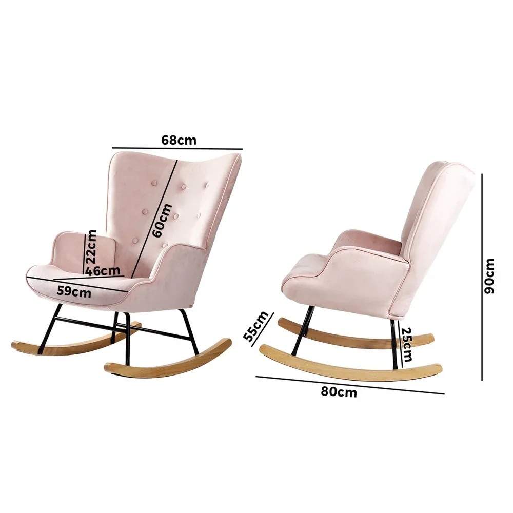 Rocking Chair Nursing Armchair Velvet Accent Upholstered Pink - Image 5