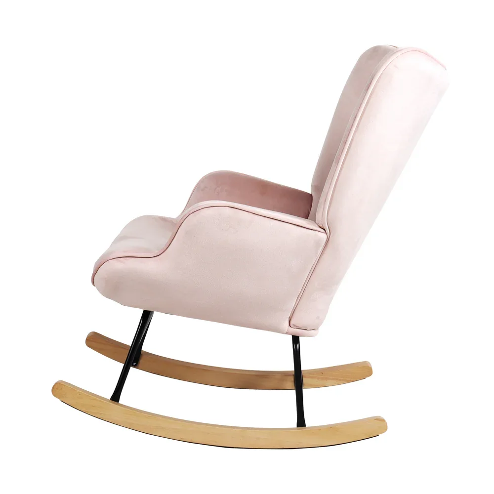 Rocking Chair Nursing Armchair Velvet Accent Upholstered Pink - Image 6