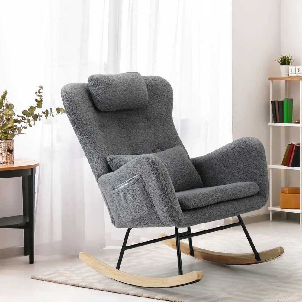 Rocking Chair Sherpa With 2 Pillow Grey - Image 2