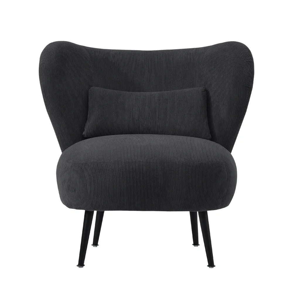Lounge Chair with Lumbar Pillow Wingback Corduroy Velvet Charcoal - Image 3
