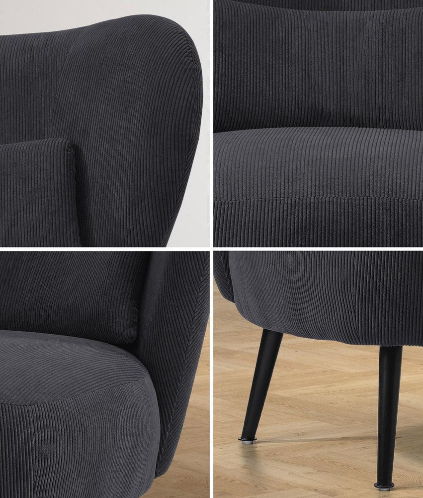 Lounge Chair with Lumbar Pillow Wingback Corduroy Velvet Charcoal - Image 7