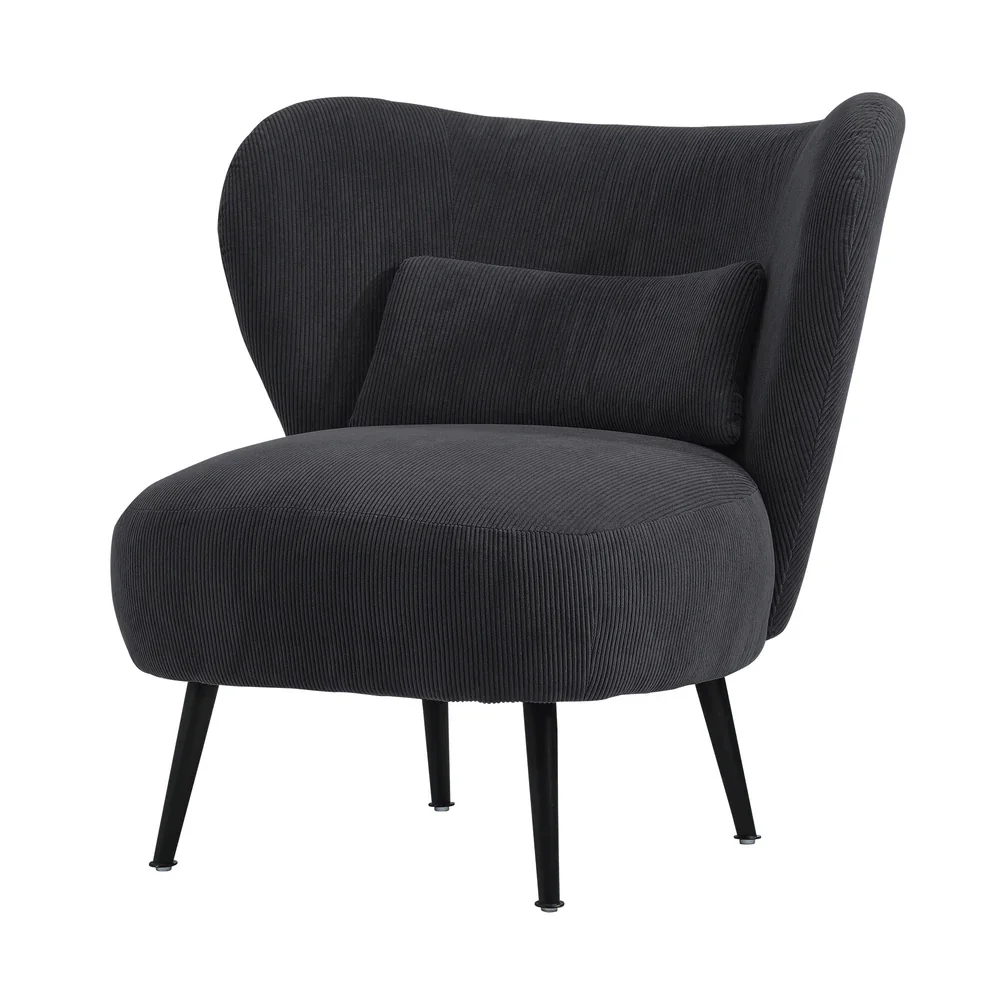 Lounge Chair with Lumbar Pillow Wingback Corduroy Velvet Charcoal - Image 8