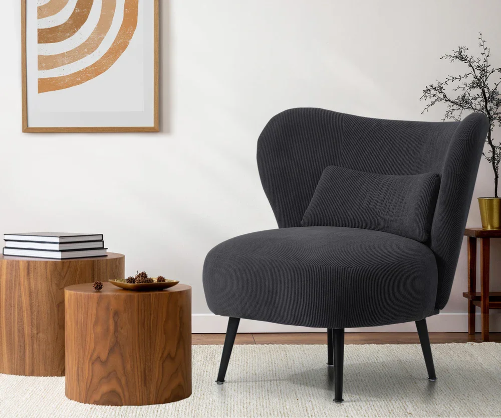 Lounge Chair with Lumbar Pillow Wingback Corduroy Velvet Charcoal - Image 9