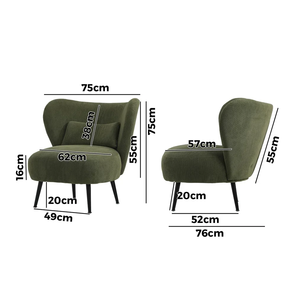 Lounge Chair with Lumbar Pillow Wingback Velvet Green - Image 5