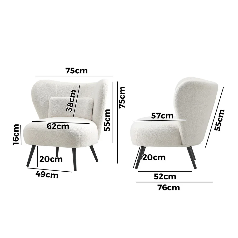 Lounge Chair with Lumbar Pillow Wingback Boucle White - Image 4