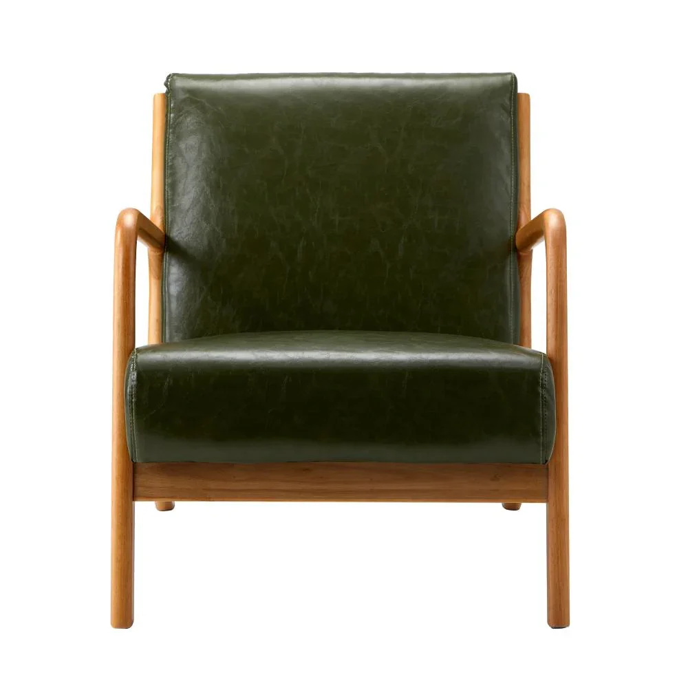 Armchair Lounge Chair Couches Sofa Wood PU Green - Image 6