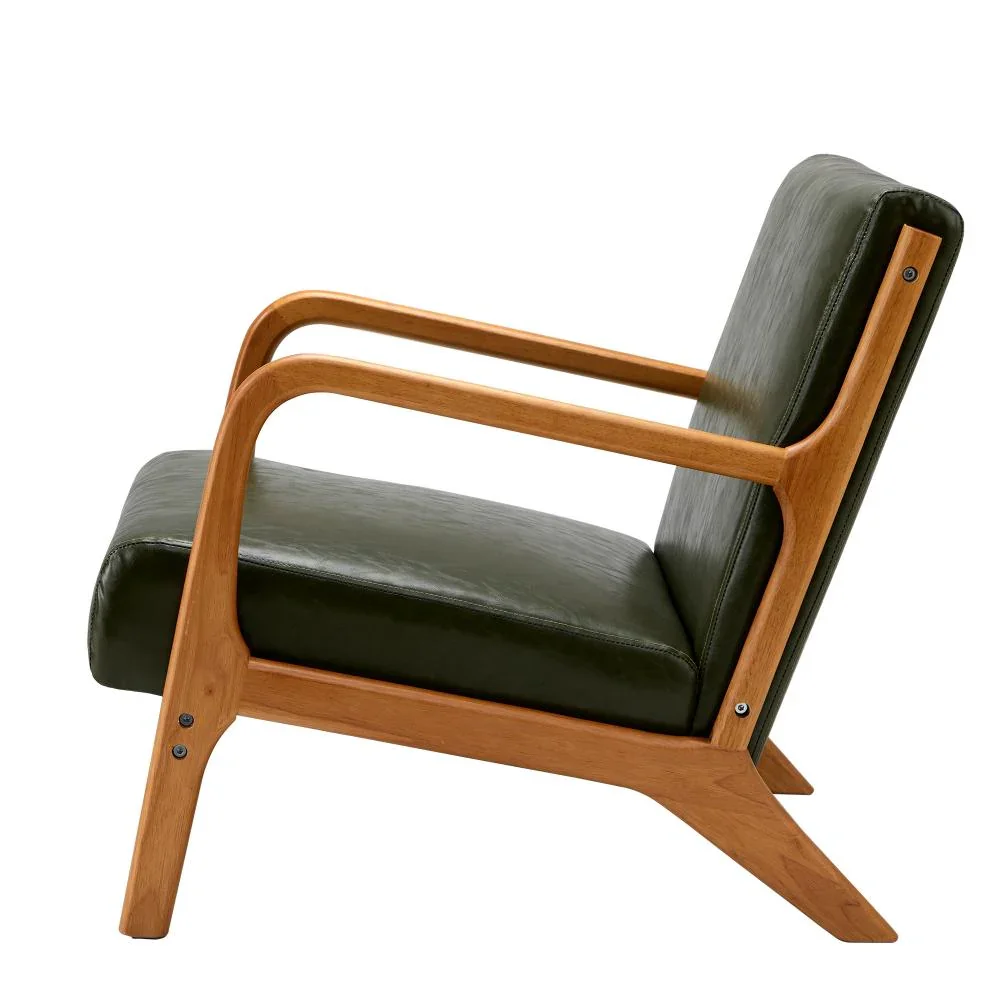 Armchair Lounge Chair Couches Sofa Wood PU Green - Image 7