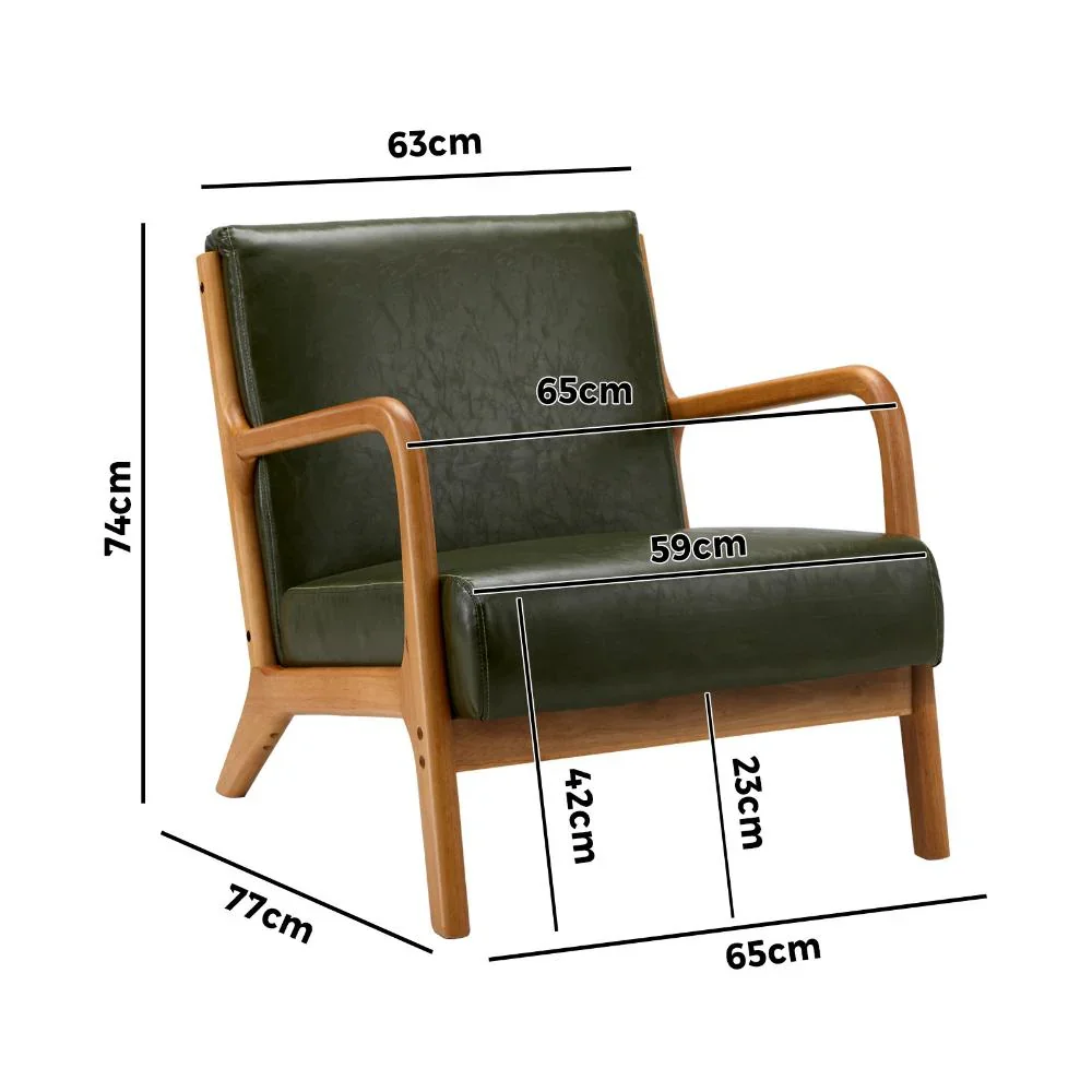 Armchair Lounge Chair Couches Sofa Wood PU Green - Image 8