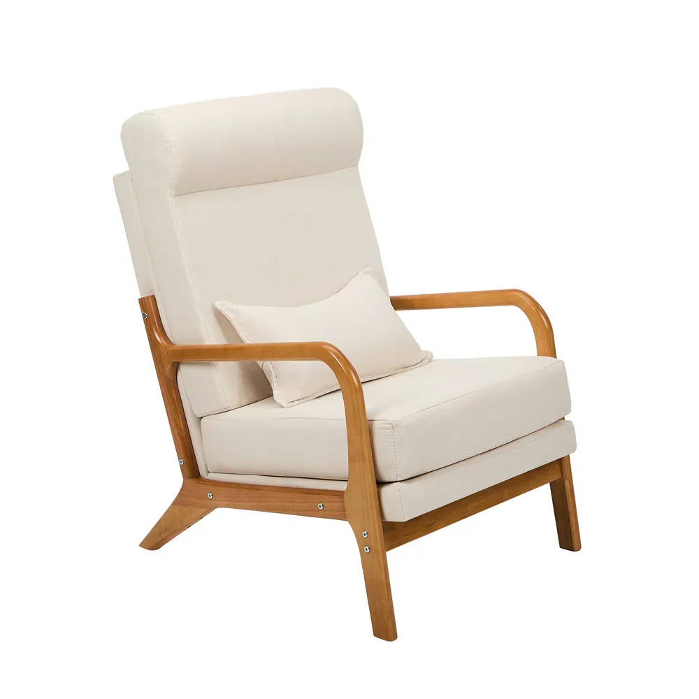 Armchair Linen Fabric Lounge Chair with Lumbar Pillow Beige - Image 5