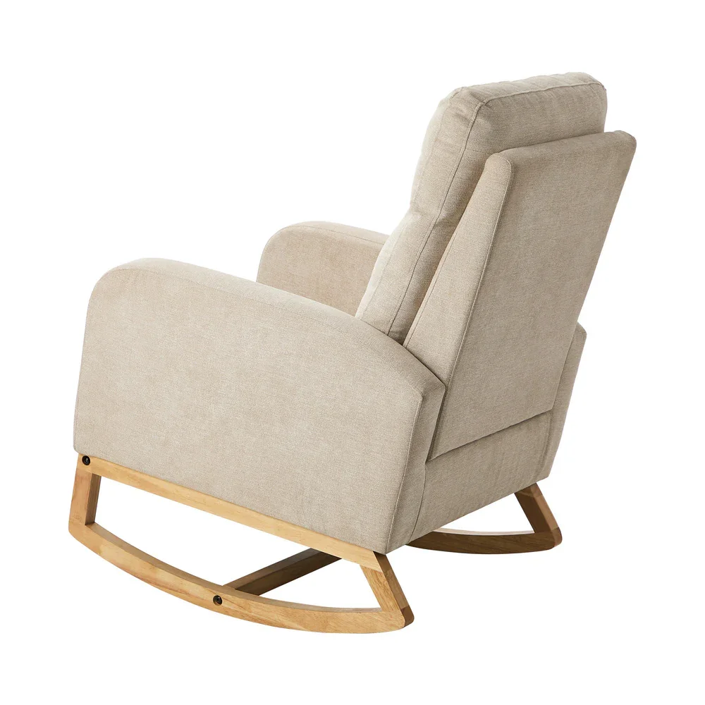 Rocking Armchair Linen Fabric Lounge Chair Accent Chair Beige - Image 4