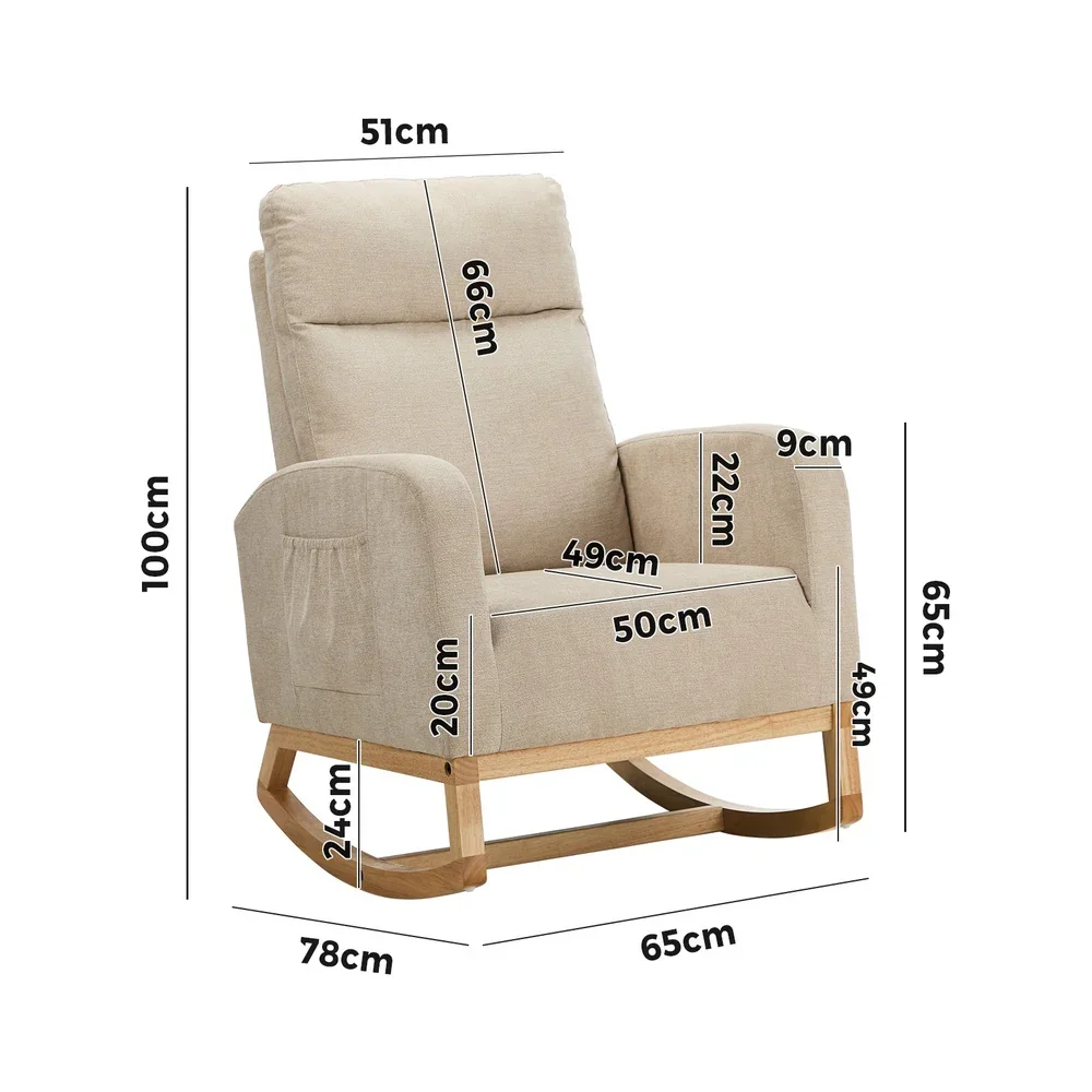 Rocking Armchair Linen Fabric Lounge Chair Accent Chair Beige - Image 5