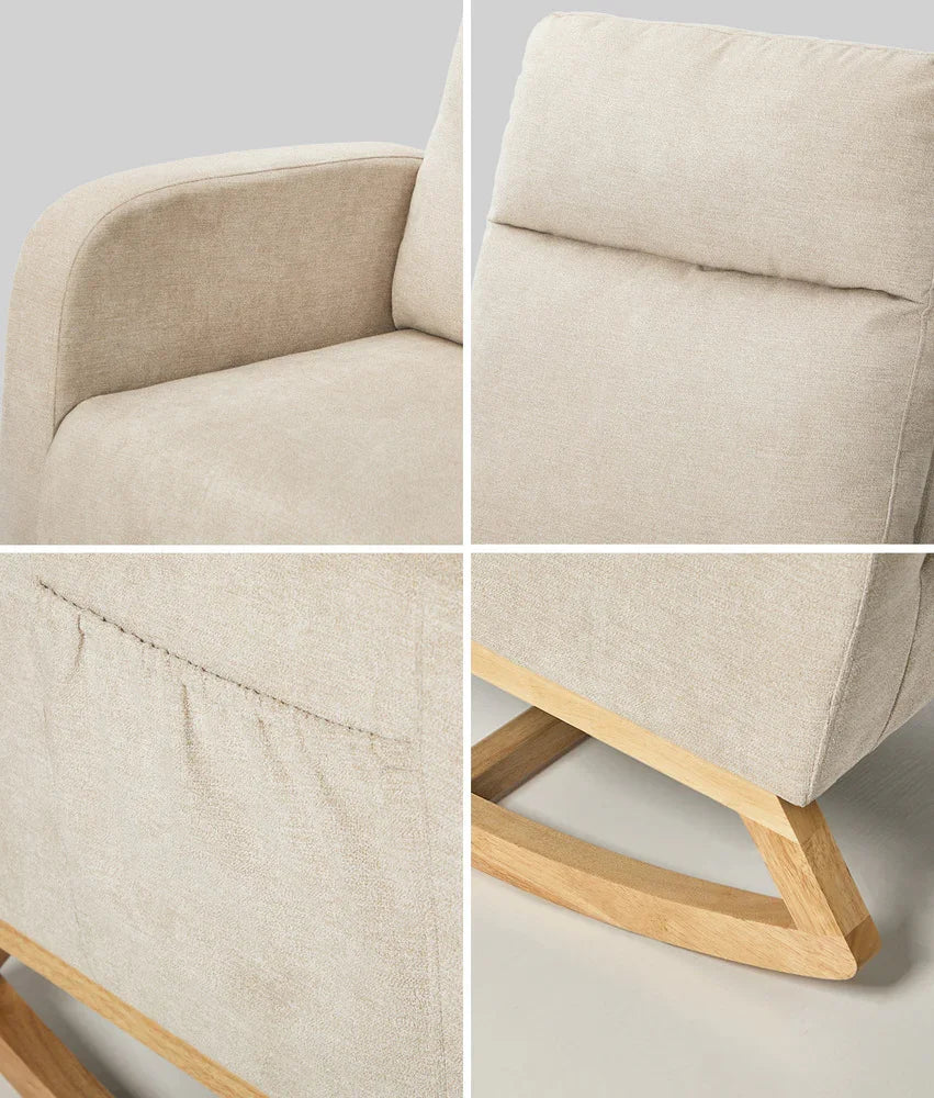 Rocking Armchair Linen Fabric Lounge Chair Accent Chair Beige - Image 6