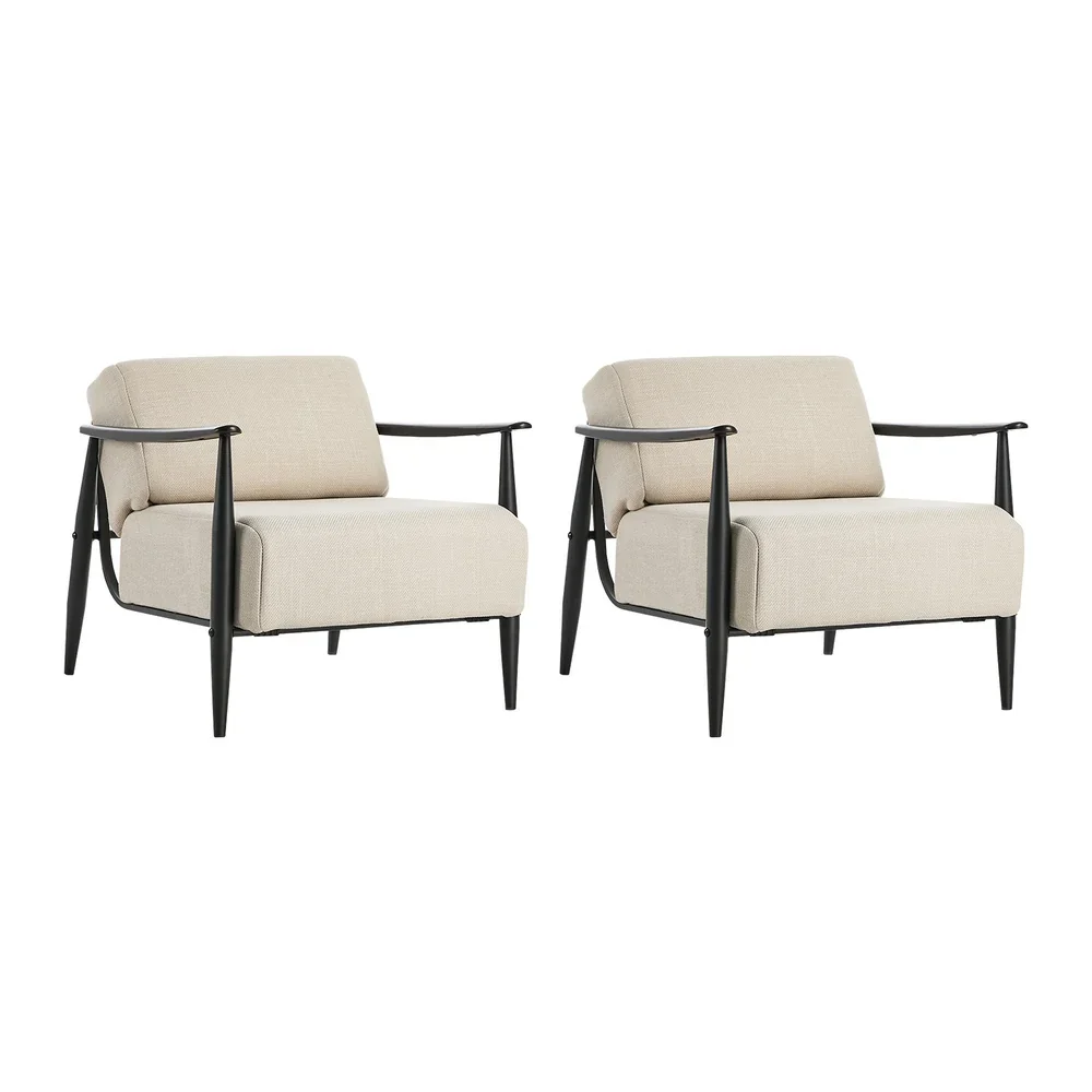 2x Wooden Armchair Sofa Chair Fabric Accent Armchairs Beige