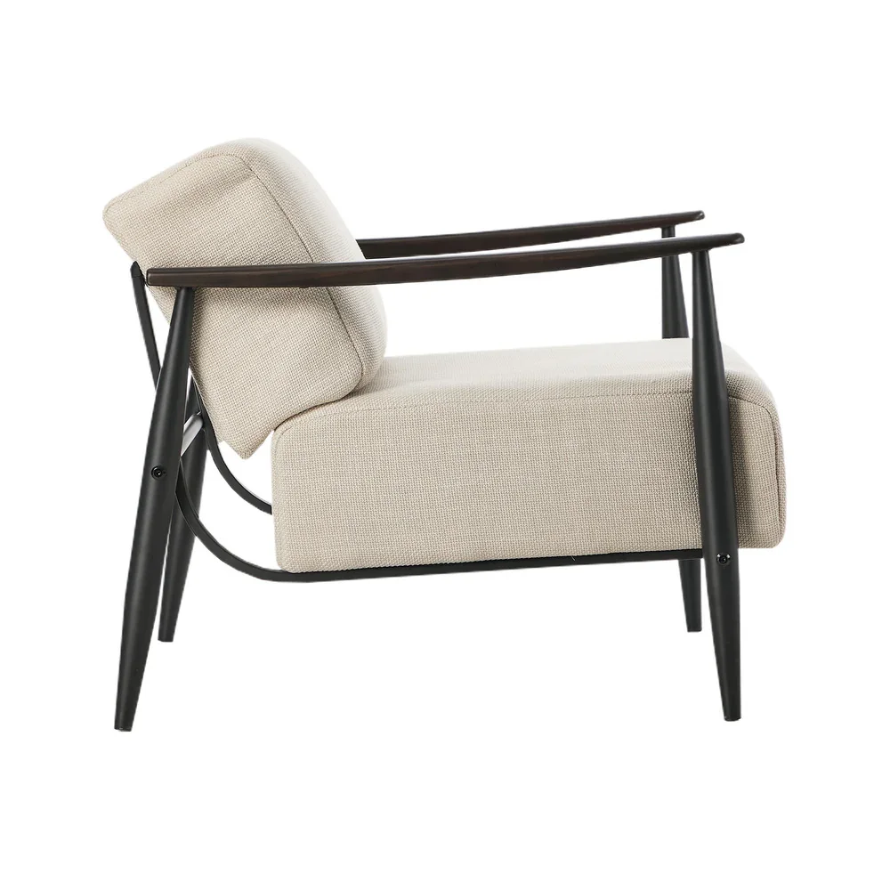 2x Wooden Armchair Sofa Chair Fabric Accent Armchairs Beige - Image 4