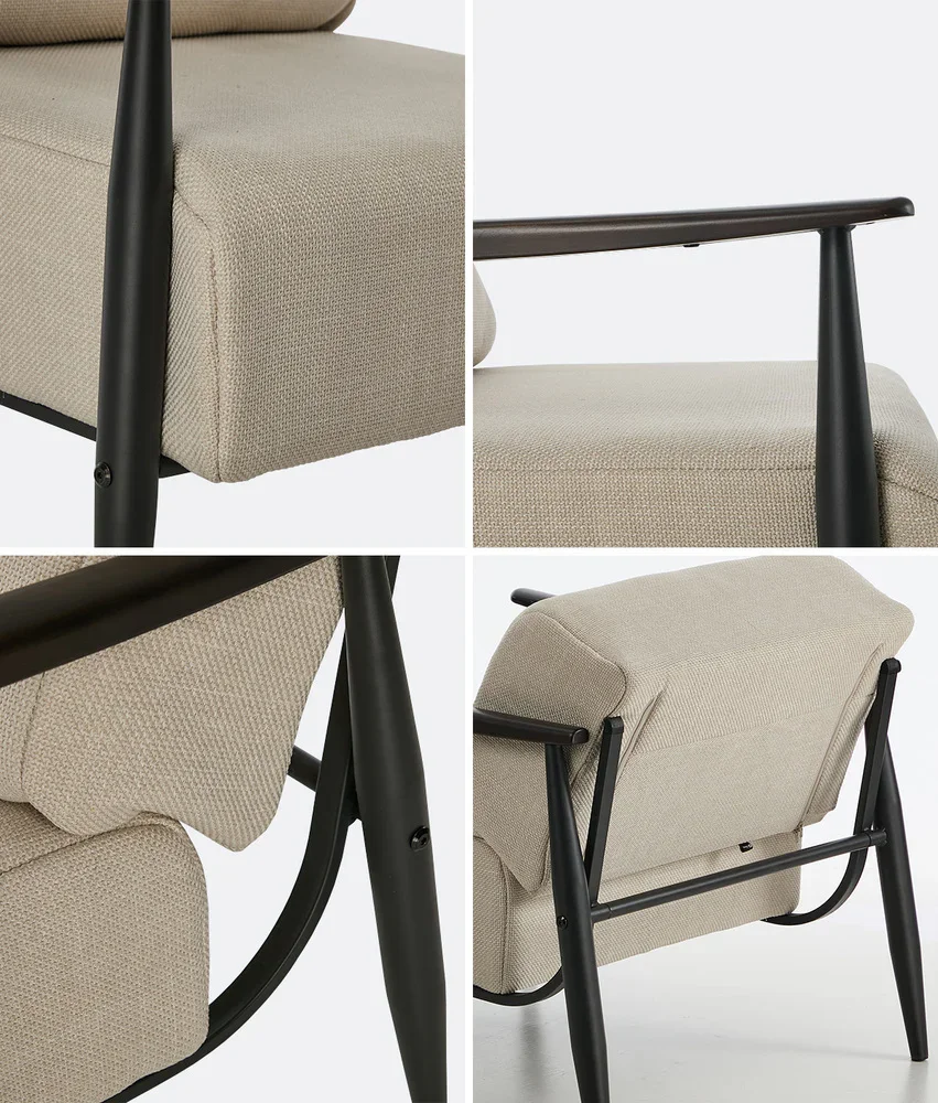 2x Wooden Armchair Sofa Chair Fabric Accent Armchairs Beige - Image 5