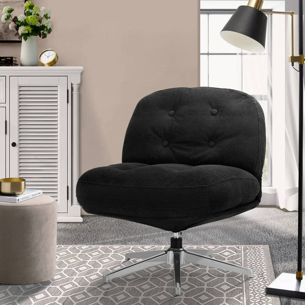 Armchair Swivel Lounge Chair Padded Polyester Black - Image 4