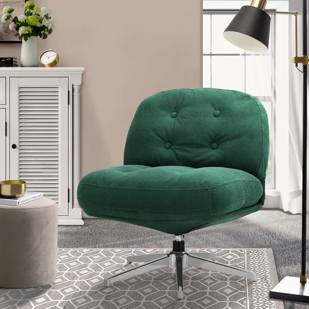 Armchair Swivel Lounge Chair Padded Polyester Green - Image 7
