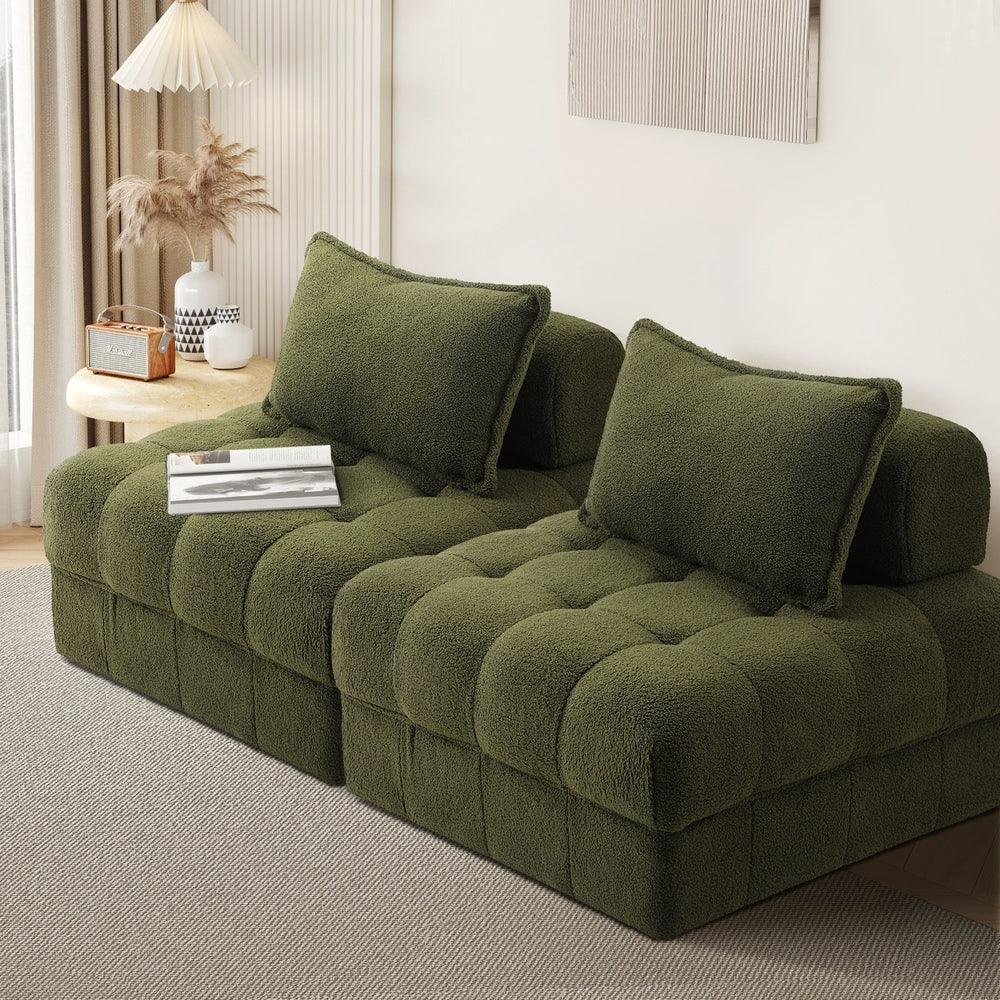 2 Seater Boucle Modular Sofa Armless TOFU Back Green - Image 5