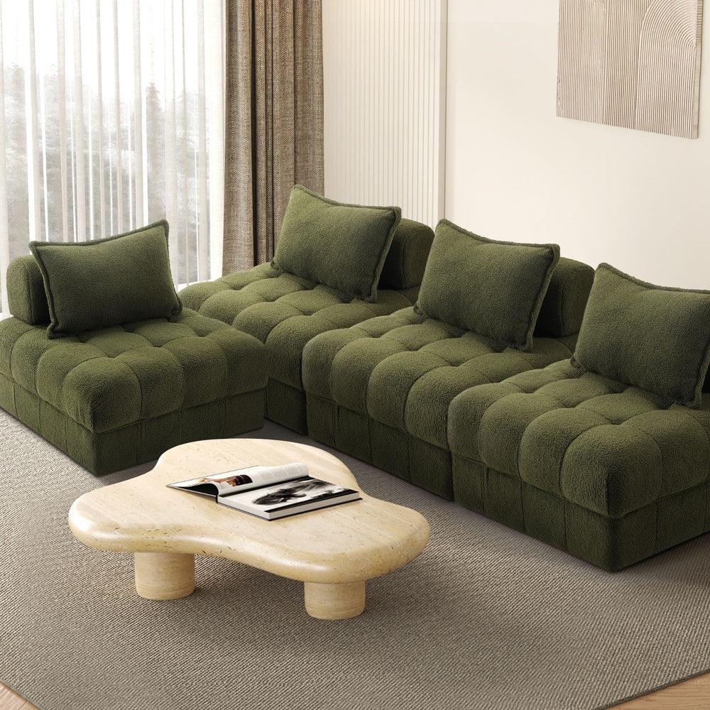 4 Seater Boucle Modular Sofa Armless TOFU Back Green - Image 3