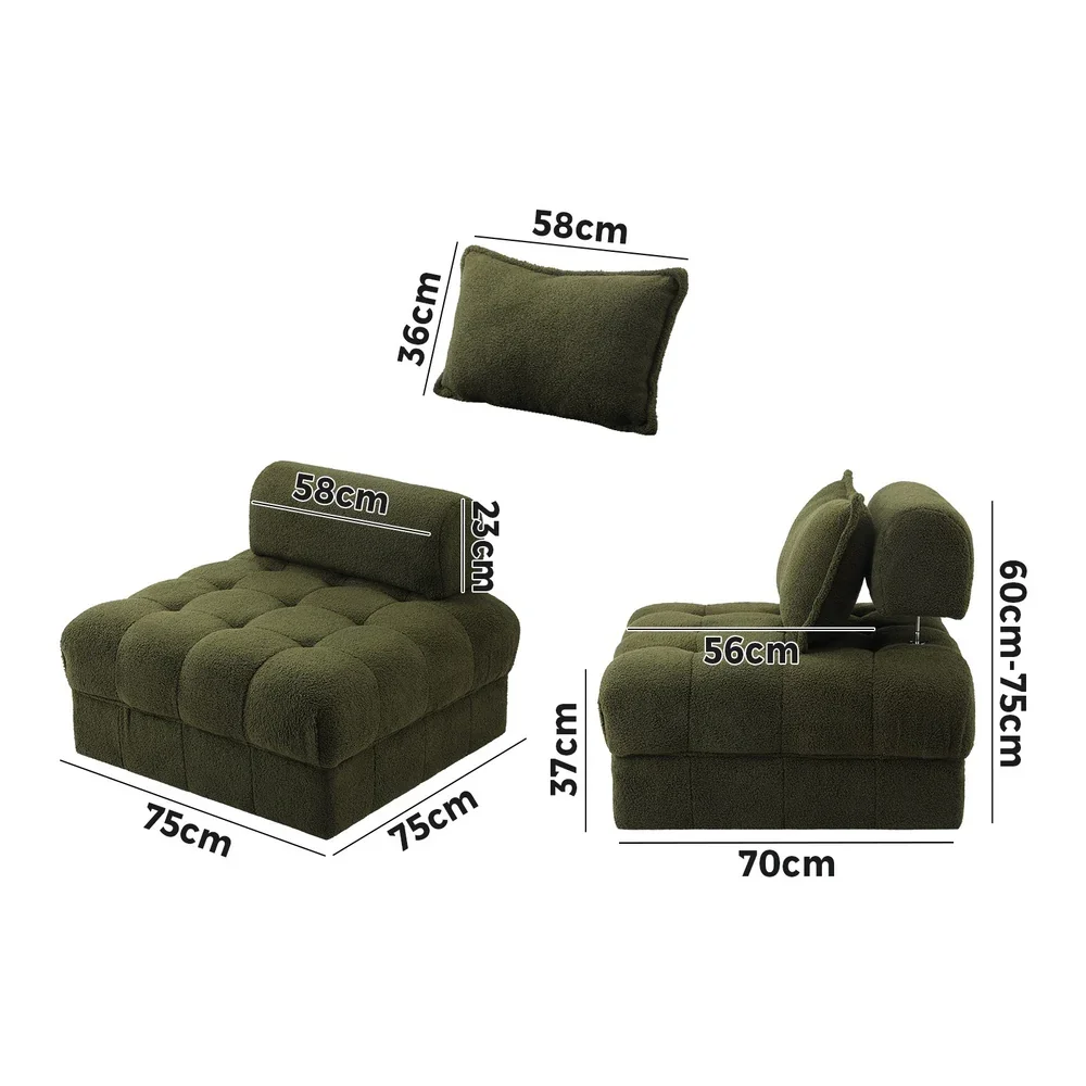 4 Seater Boucle Modular Sofa Armless TOFU Back Green - Image 4