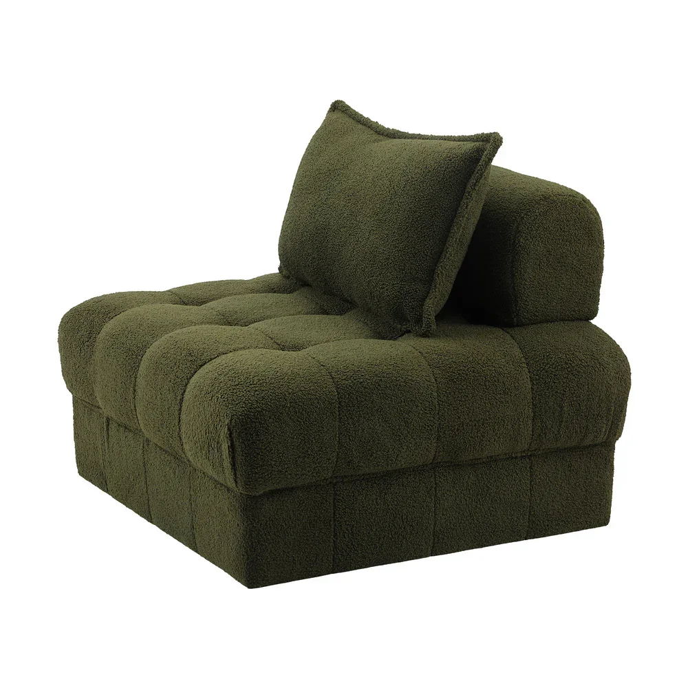 1 Seater Boucle Modular Sofa Armless TOFU Back Green - Image 2
