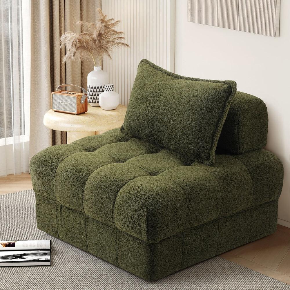 1 Seater Boucle Modular Sofa Armless TOFU Back Green - Image 6